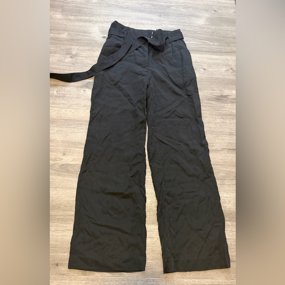 H&M Black Wide-Leg High-Rise Trousers with Tie Belt